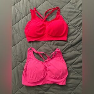 Women's Red and Pink Strappy Sports Bra Set
